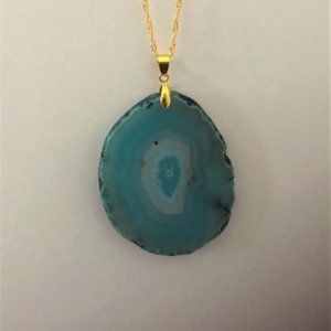 Blue Agate Slice  Pendant Chain Necklace